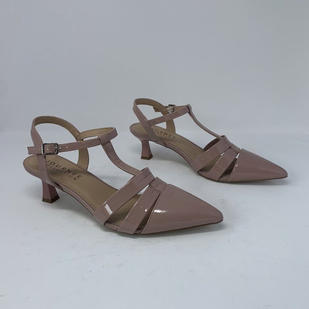 Journee Collection Jazlynn Dress Pumps Women's 9 Blush T-Strap Kitten Heel S0751